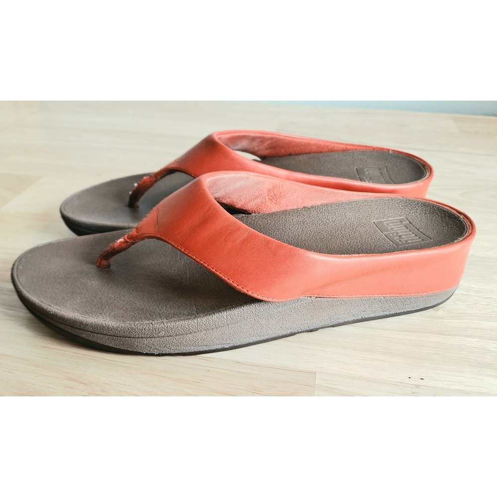 FitFlop Women's US 8 Orange Leather Thong Sandals Toe Post Comfort  EU 39